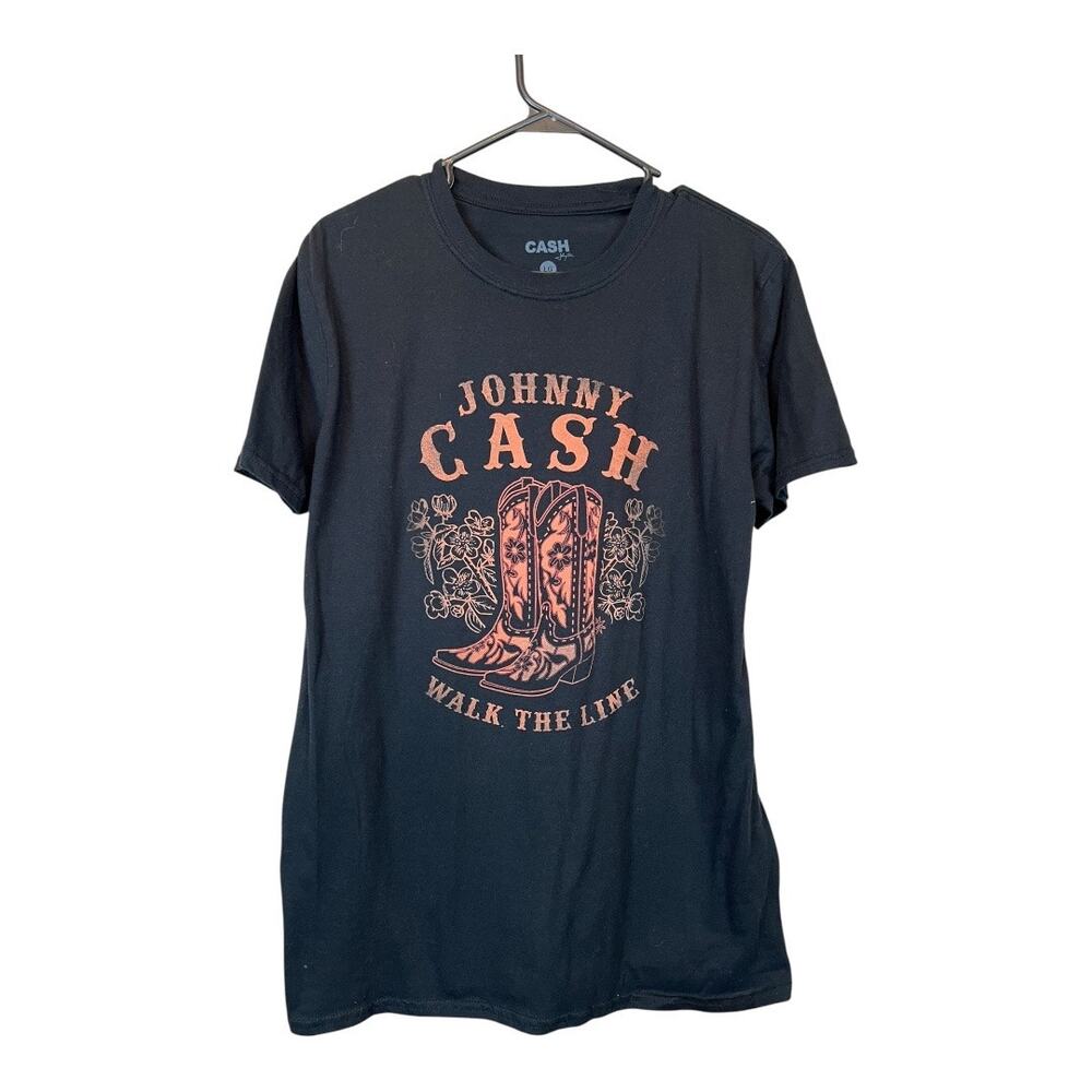 Womens T-Shirt Tee Shirt Casual Comfy Country Music Johnny Cash Large Black